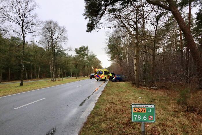 Automobilist raakt van de weg en botst tegen boom
