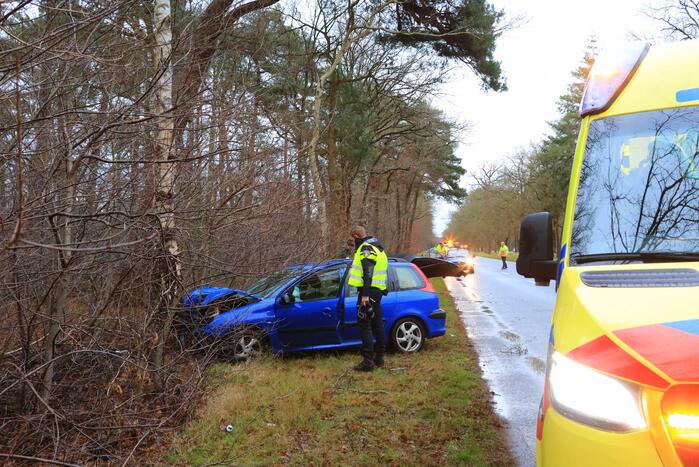 Automobilist raakt van de weg en botst tegen boom