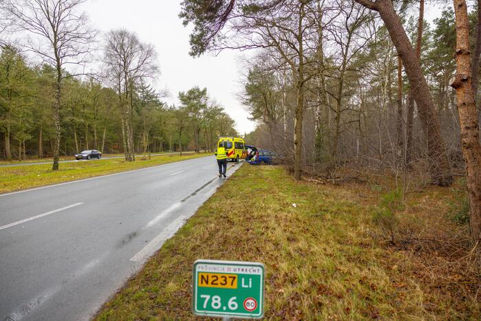 Automobilist raakt van de weg en botst tegen boom