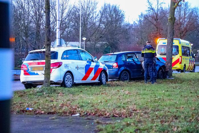 Bestuurster raakt van de weg en botst tegen boom