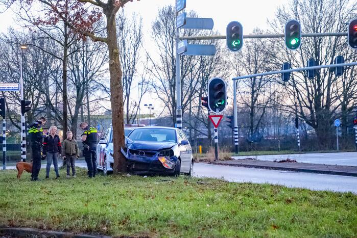 Bestuurster raakt van de weg en botst tegen boom