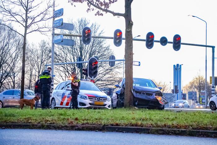 Bestuurster raakt van de weg en botst tegen boom