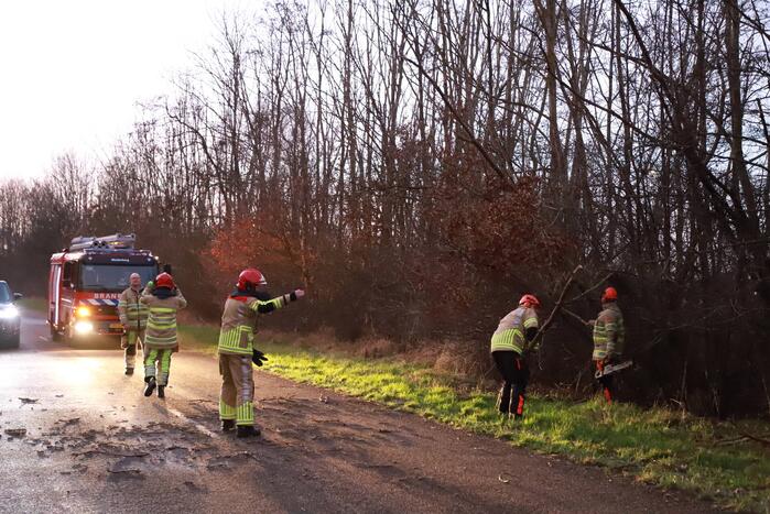 Brandweer verwijdert gevaarlijke tak boven de weg