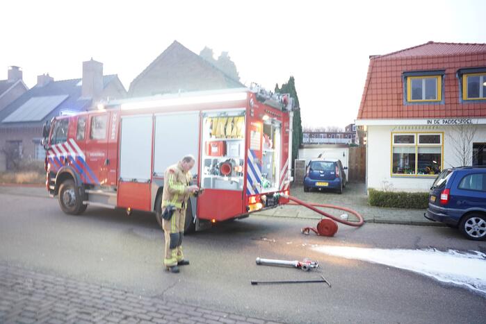 Brandweer blust brand in bijgebouw