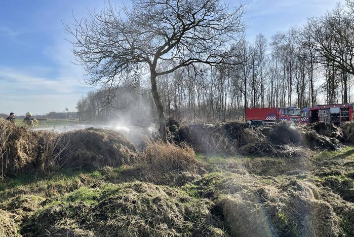 Brand in berg met gemaaid riet