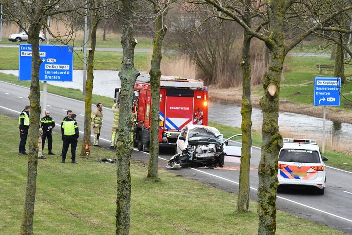 Automobilist raakt van de weg en crasht tegen boom