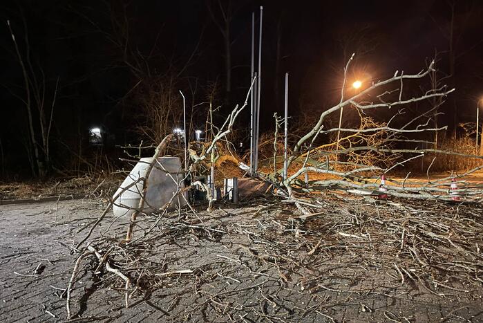 Boom blokkeert tankstation