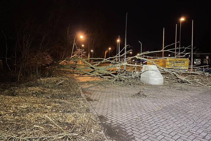 Boom blokkeert tankstation