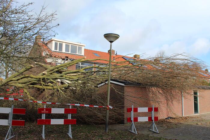 Woning zwaar beschadigd door omgewaaide boom