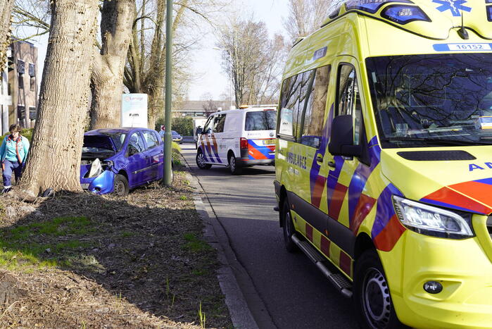 Auto raakt van de weg en botst tegen boom