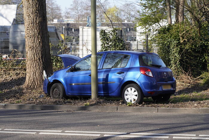 Auto raakt van de weg en botst tegen boom