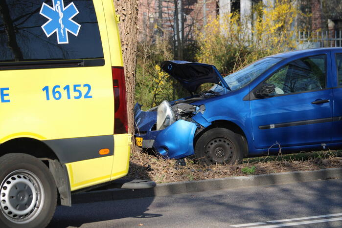 Auto raakt van de weg en botst tegen boom