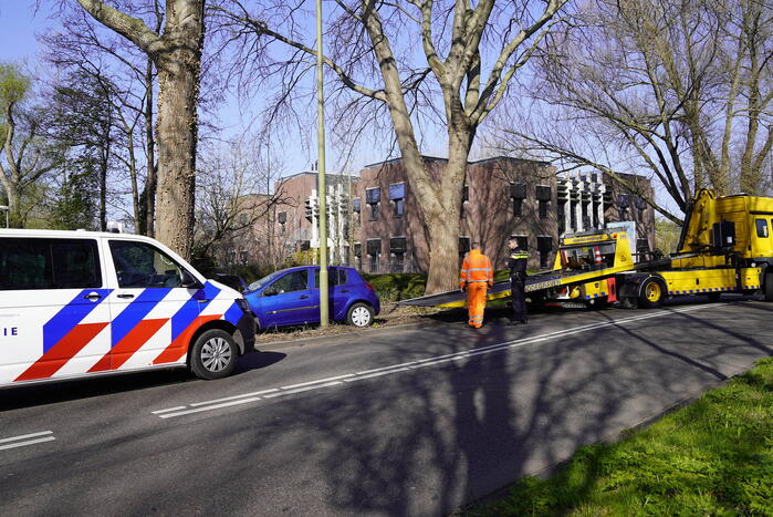Auto raakt van de weg en botst tegen boom