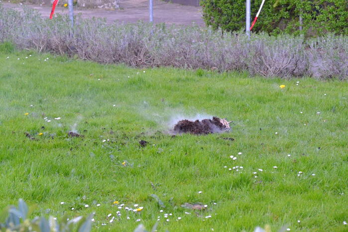 Bloempot in brand op balkon