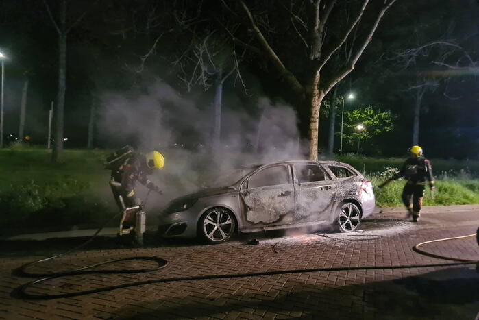 Geparkeerd auto verwoest vanwege brand