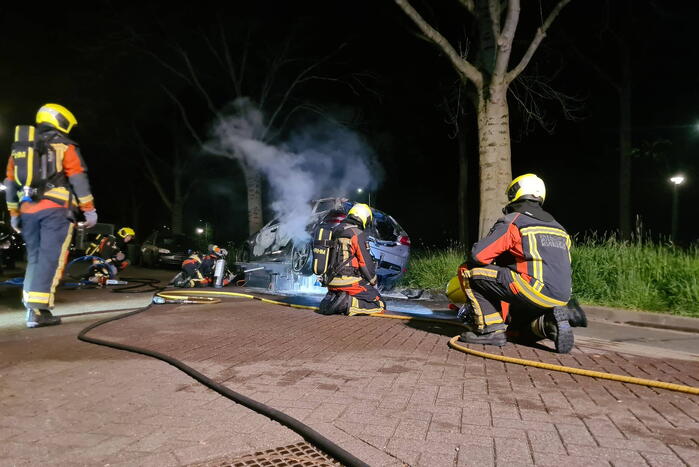 Geparkeerd auto verwoest vanwege brand