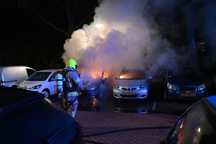 Geparkeerd staande auto verwoest vanwege brand
