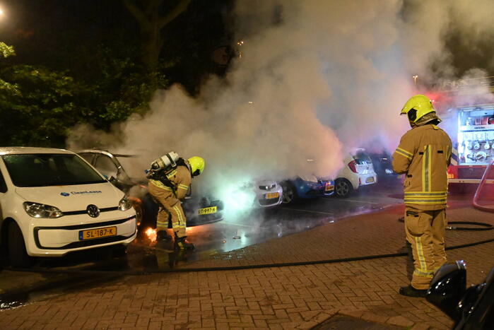 Geparkeerd staande auto verwoest vanwege brand
