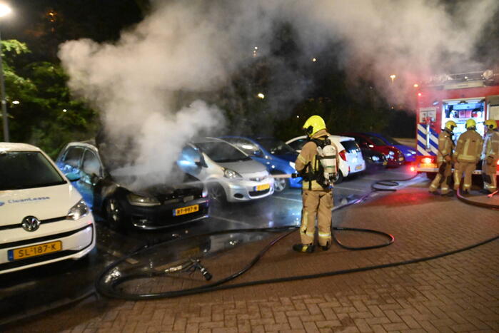 Geparkeerd staande auto verwoest vanwege brand