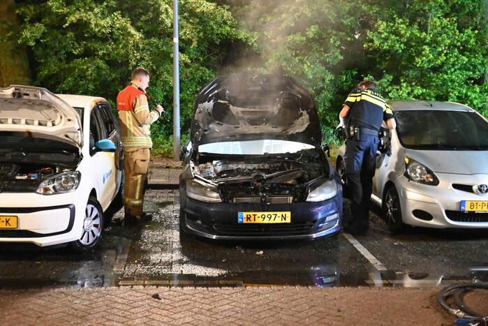 Geparkeerd staande auto verwoest vanwege brand