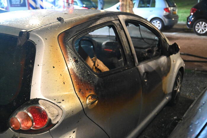 Geparkeerd staande auto verwoest vanwege brand