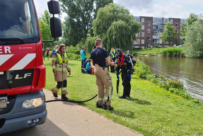 Brandweerduikers doorzoeken vijver