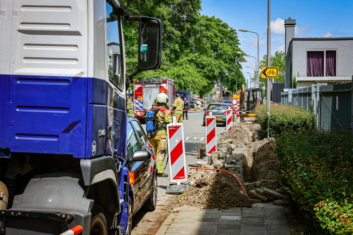 Gasleiding geraakt bij graafwerkzaamheden