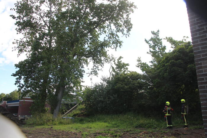 Afgebroken tak dreigt op weg te vallen