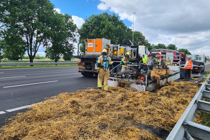 Hooibalen op aanhanger vliegen in brand