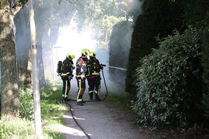 Coniferenhaag in brand door vuurwerk