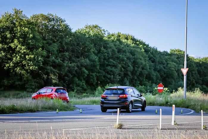 Twee auto's botsen door te hoog gras