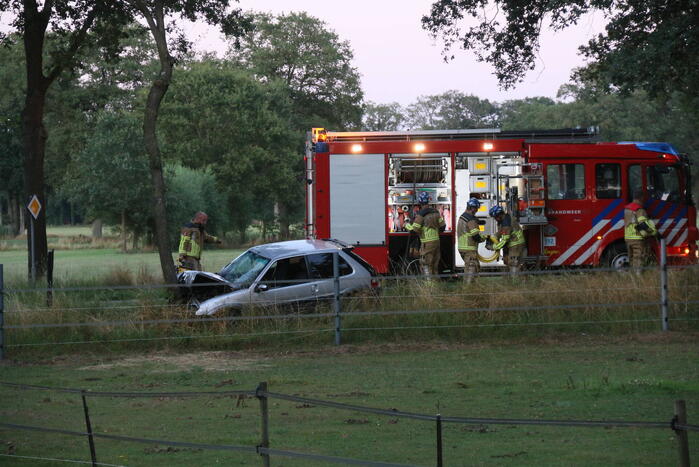 Auto zwaar beschadigd na botsing tegen boom