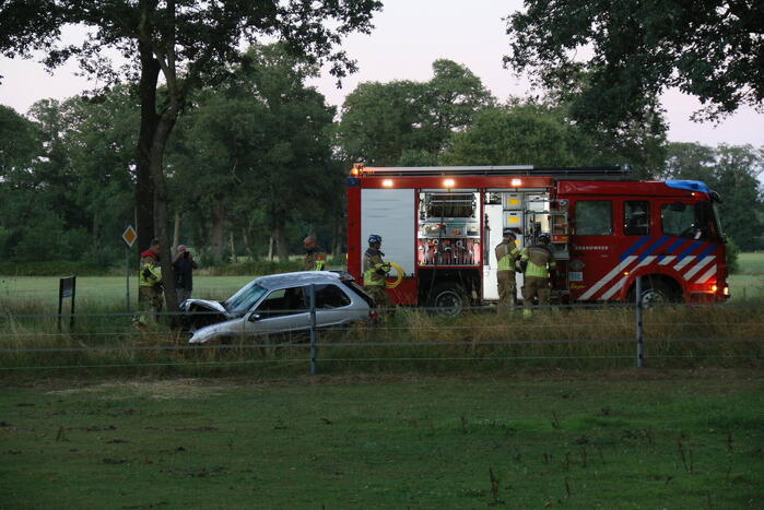 Auto zwaar beschadigd na botsing tegen boom