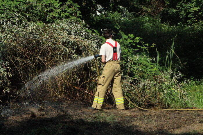 Brandweer blust brandende struiken