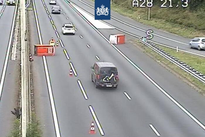 Rijstroken afgesloten door verloren dixies