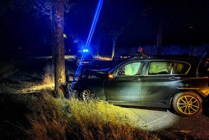 Bestuurster botst met auto tegen boom