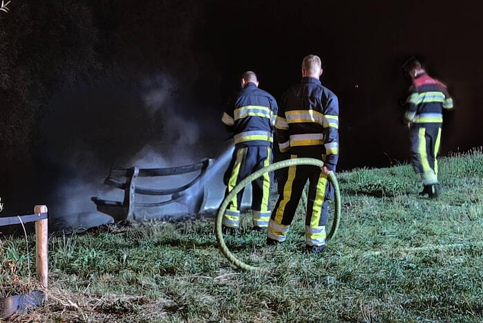 Bank vliegt in brand in buitenruimte