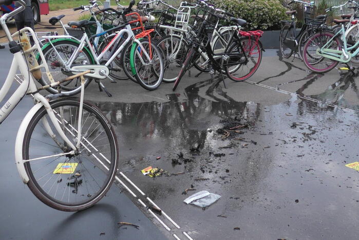 Rieten fietsmand in vlammen opgegaan