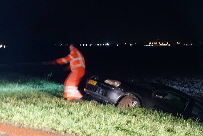Auto te water in polder