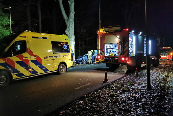 Auto in botsing met boom