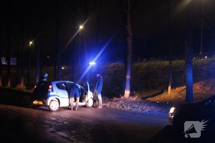 Auto raakt boom na uit de bocht vliegen
