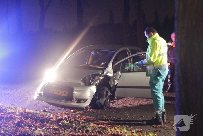 Auto raakt boom na uit de bocht vliegen
