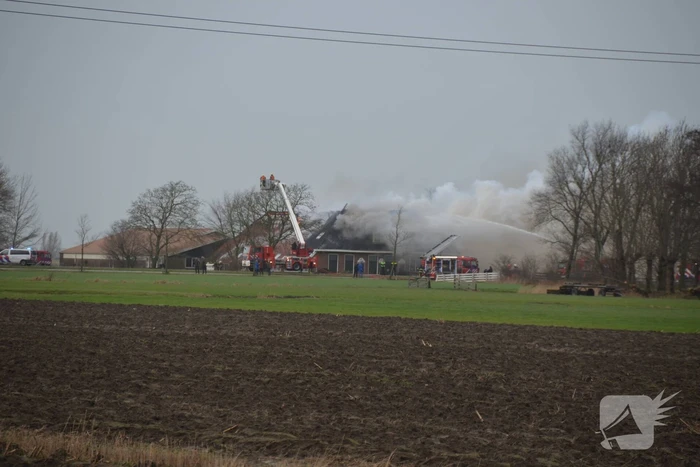 Grote uitslaande brand in rietgedekte boerderij