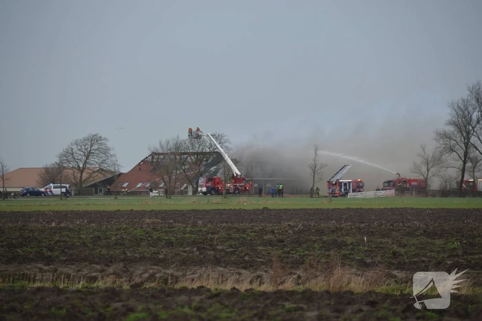 Grote uitslaande brand in rietgedekte boerderij