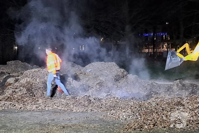 Brand in berg met bladeren