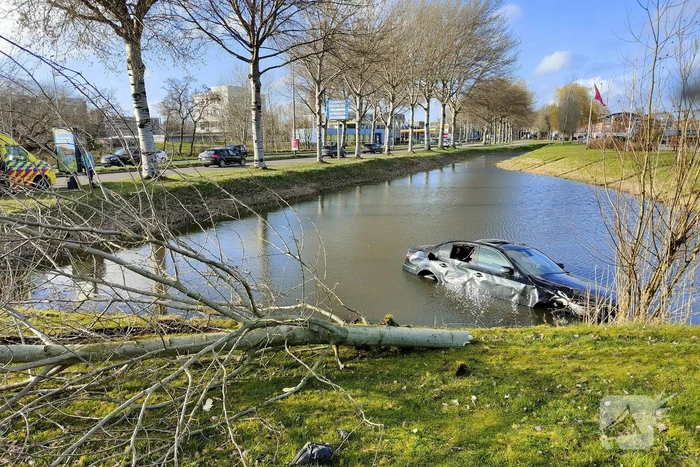 Automobilist vliegt uit bocht, ramt boom en belandt in water