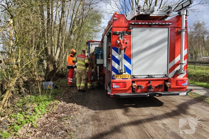 Brandweer zaagt deels omgewaaide boom om
