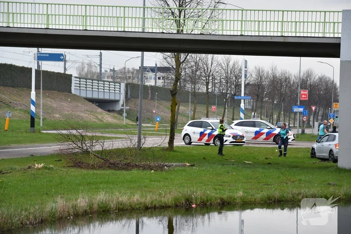 Auto botst op lantaarnpaal en boom