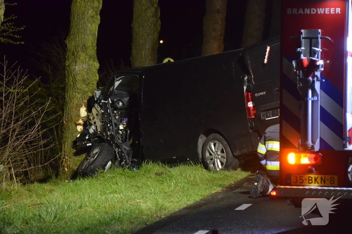 Bestuurder van bestelbus eindigt tegen boom