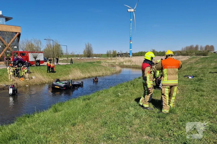 Auto ondersteboven te water geraakt